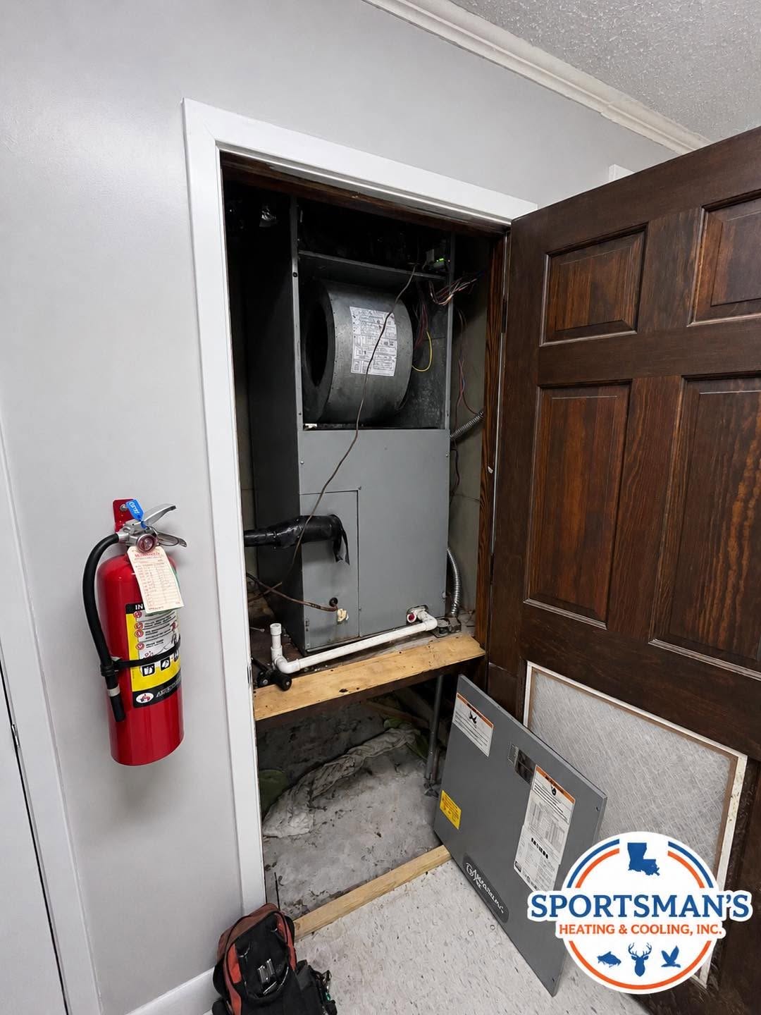 Indoor air handler opened for HVAC service