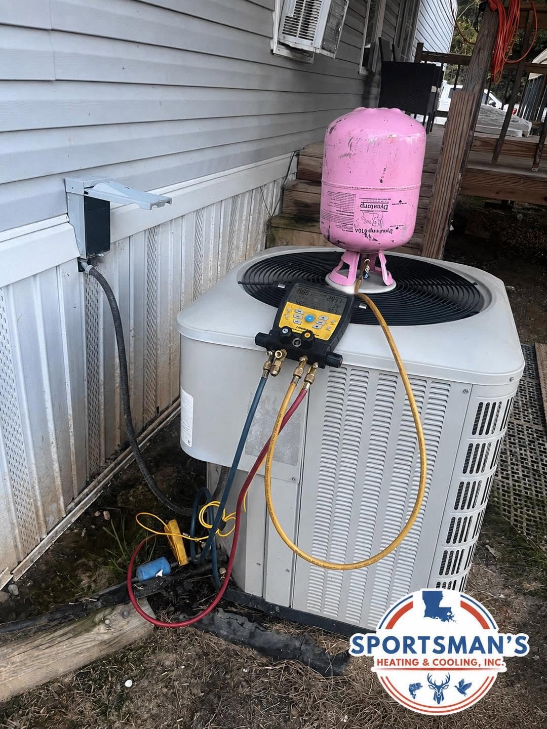 Outdoor HVAC condenser during a service call